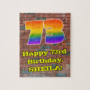 73rd Birthday: Fun Graffiti-Inspired Rainbow 73 Jigsaw Puzzle
