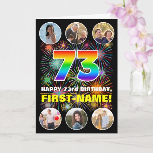 73rd Birthday: Fun Rainbow #, Custom Name & Photos