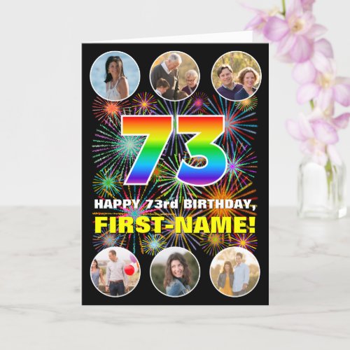 73rd Birthday Fun Rainbow  Custom Name  Photos Card