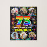 [ Thumbnail: 73rd Birthday: Fun Rainbow #, Custom Name + Photos Jigsaw Puzzle ]