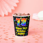 [ Thumbnail: 73rd Birthday: Fun Stars Pattern and Rainbow 73 Paper Cups ]