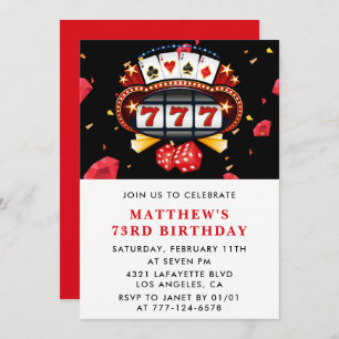 73rd birthday invitations Casino theme Poker Red