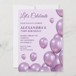 73rd birthday invitations Purple Balloons 