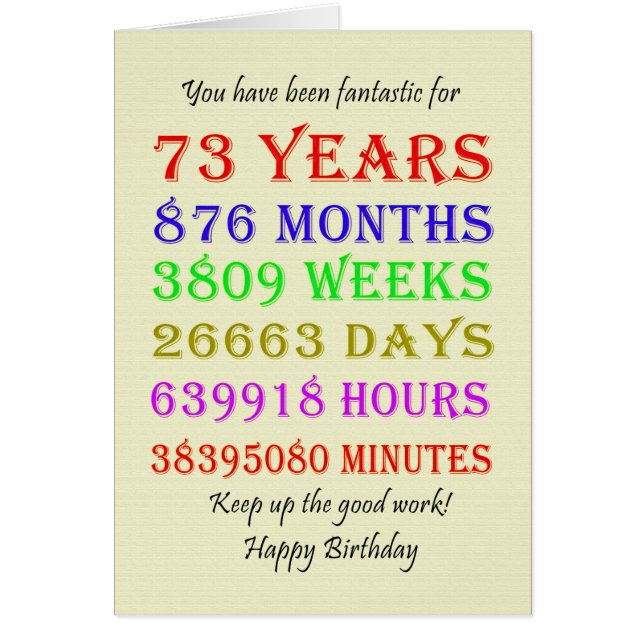 73rd Birthday Milestones Cards (Front)