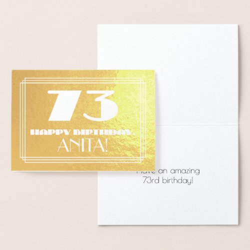 73rd Birthday Name  Art Deco Inspired Look 73 Foil Card