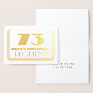 73rd Birthday; Name + Art Deco Inspired Look "73" Foil Card
