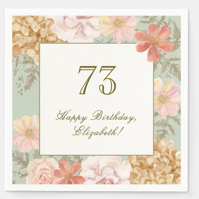 73rd Birthday Napkin Autumn Color Floral Sage | Zazzle