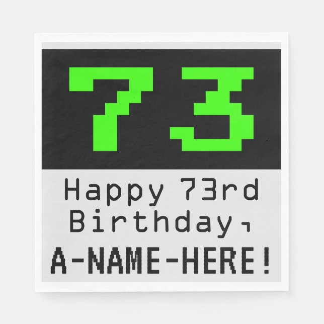 73rd Birthday - Nerdy / Geeky Style "73" & Name Napkins (Front)