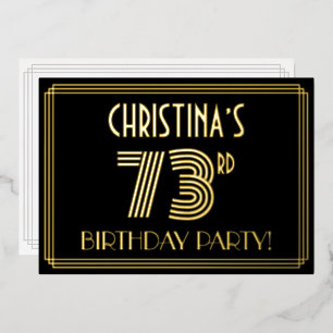 73rd Birthday Party — Art Deco Style “73” + Name Foil Invitation