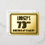 [ Thumbnail: 73rd Birthday Party ~ Art Deco Style “73” + Name Postcard ]