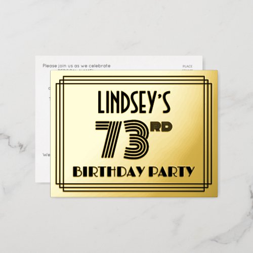 73rd Birthday Party  Art Deco Style 73  Name Foil Invitation Postcard