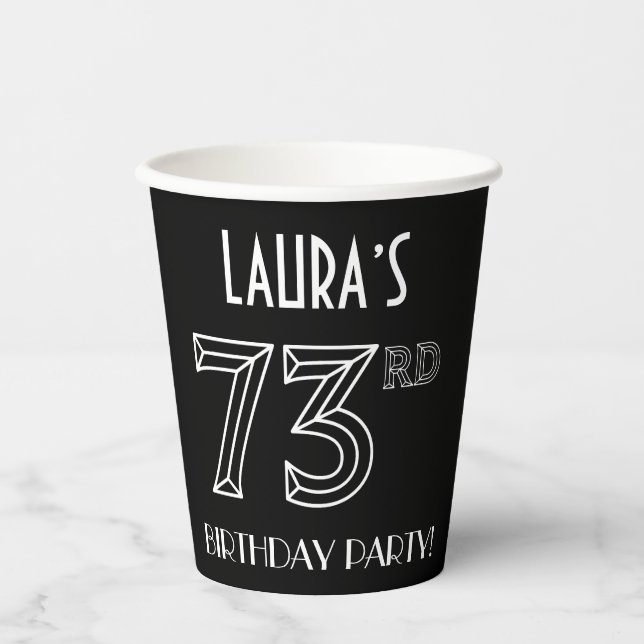 73rd Birthday Party: Art Deco Style + Custom Name Paper Cups (Front)