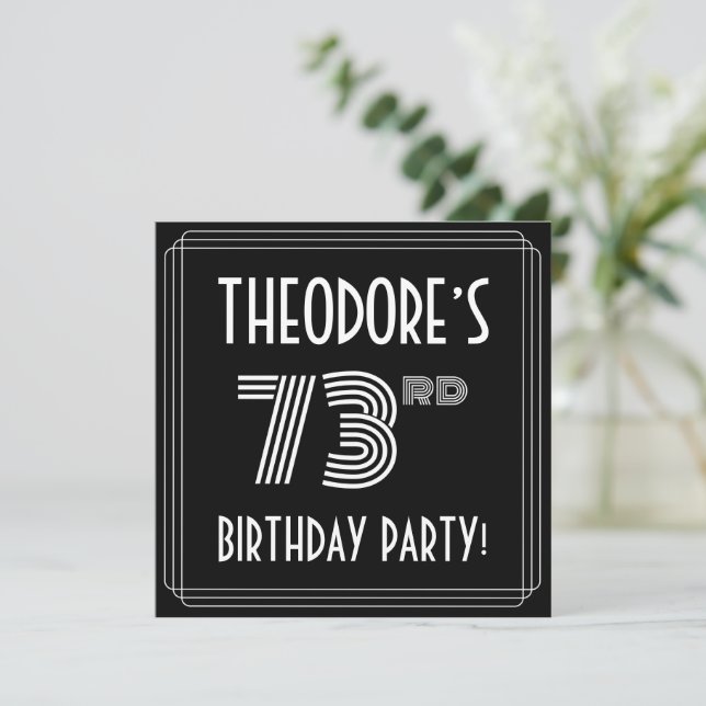 73rd Birthday Party: Art Deco Style w/ Custom Name Invitation (Standing Front)