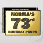[ Thumbnail: 73rd Birthday Party — Bold, Faux Wood Grain Text Invitation ]