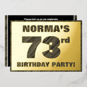 73rd Birthday Party — Bold, Faux Wood Grain Text Foil Invitation