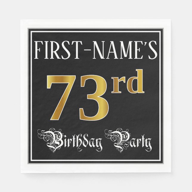 73rd Birthday Party — Fancy Script, Faux Gold Look Napkins (Front)