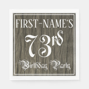 73rd Birthday Party — Fancy Script, Faux Wood Look Napkins
