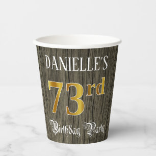 73rd Birthday Party — Faux Gold & Faux Wood Looks Paper Cups