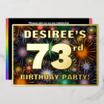 [ Thumbnail: 73rd Birthday Party — Fun, Colorful Fireworks Look Invitation ]