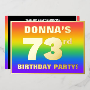 73rd Birthday Party: Fun, Colorful Rainbow Pattern Foil Invitation