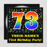 [ Thumbnail: 73rd Birthday Party: Fun Music Symbols, Rainbow 73 Invitation ]