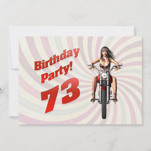 73rd birthday party with a girl on a motorbike invitation