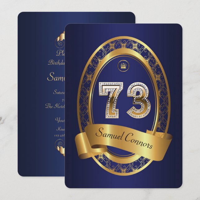 73rd,birthday party woman man,elegant color invitation (Front/Back)