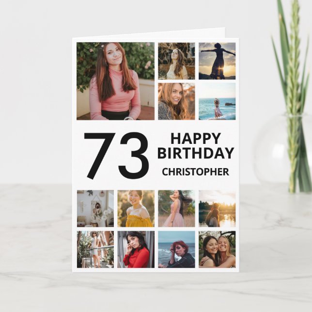73rd Birthday Photo Collage 13 Photos Black White Card (Front)