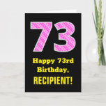 [ Thumbnail: 73rd Birthday: Pink Stripes and Hearts "73" + Name Card ]