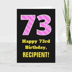 73rd Birthday: Pink Stripes and Hearts "73" + Name Card