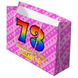 [ Thumbnail: 73rd Birthday: Pink Stripes & Hearts, Rainbow # 73 Gift Bag ]