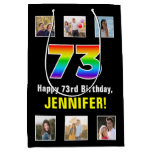 [ Thumbnail: 73rd Birthday: Rainbow “73“, Custom Photos & Name Gift Bag ]