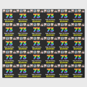 73rd Birthday: Rainbow “73“; Custom Photos & Name Wrapping Paper