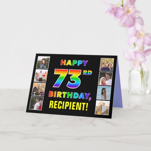73rd Birthday Rainbow Text Custom Photos  Name Card