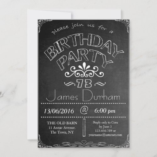 73rd Chalkboard Birthday Celebration Invitation