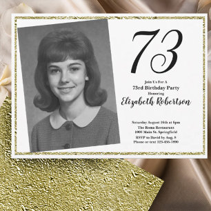 73rd Custom Photo White and Gold Invitation