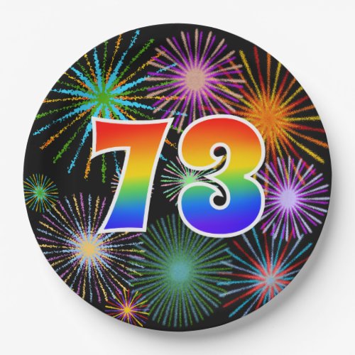 73rd Event _ Fun Colorful Bold Rainbow 73 Paper Plates