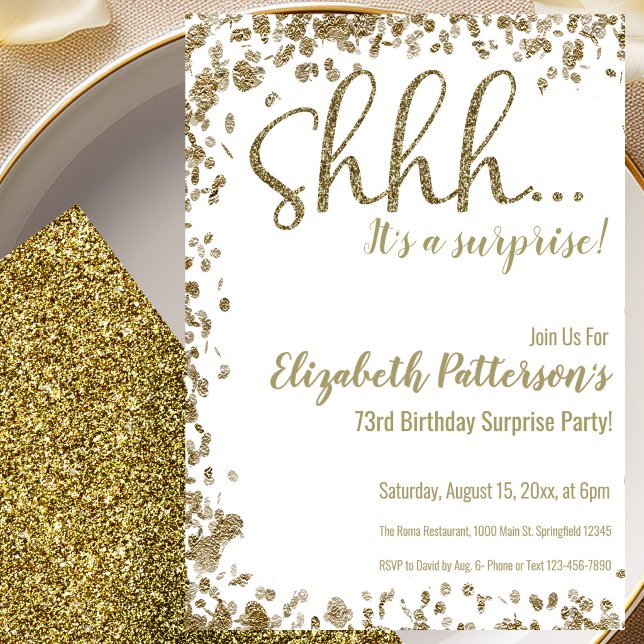 73rd Surprise Birthday Party Gold Invitation (Creator Uploaded)