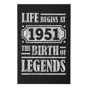 74 Year Old 1951 Birth Of Legend 74th Birthday Faux Canvas Print