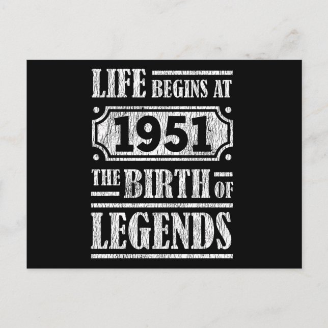 74 Year Old 1951 Birth Of Legend 74th Birthday Postcard (Front)