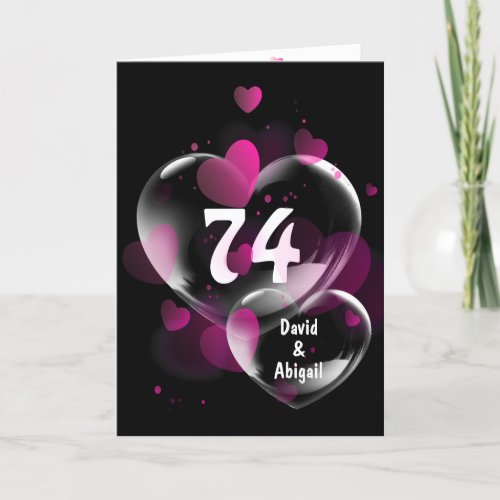 74th Anniversary Heart Bubbles on Black Card