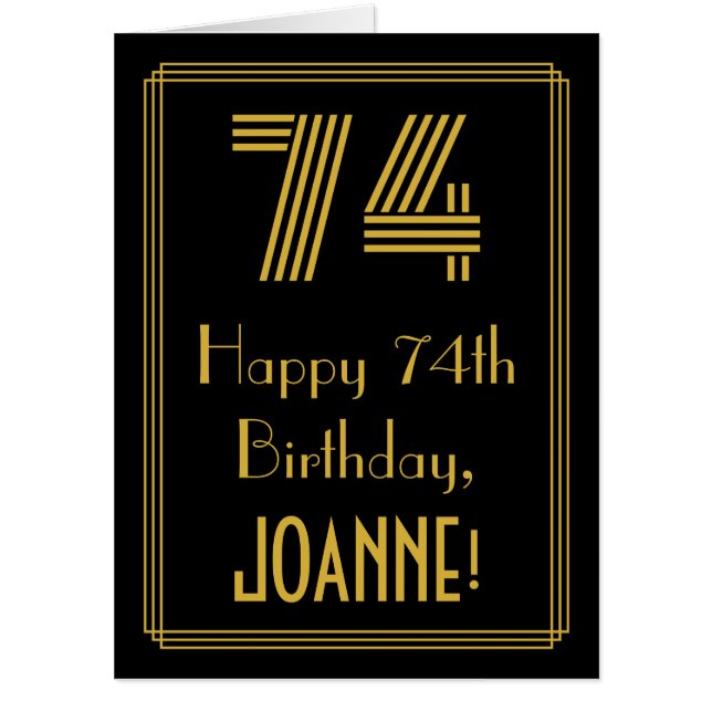 74th Birthday: Art Deco Inspired Look “74” + Name Card (Front)