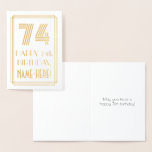 [ Thumbnail: 74th Birthday - Art Deco Inspired Look "74" & Name Foil Card ]
