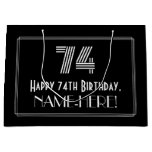 [ Thumbnail: 74th Birthday — Art Deco Inspired Look "74" & Name Gift Bag ]