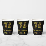 [ Thumbnail: 74th Birthday: Art Deco Inspired Look “74” & Name Paper Cups ]