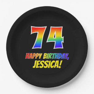74th Birthday: Bold, Fun, Simple, Rainbow 74 Paper Plates