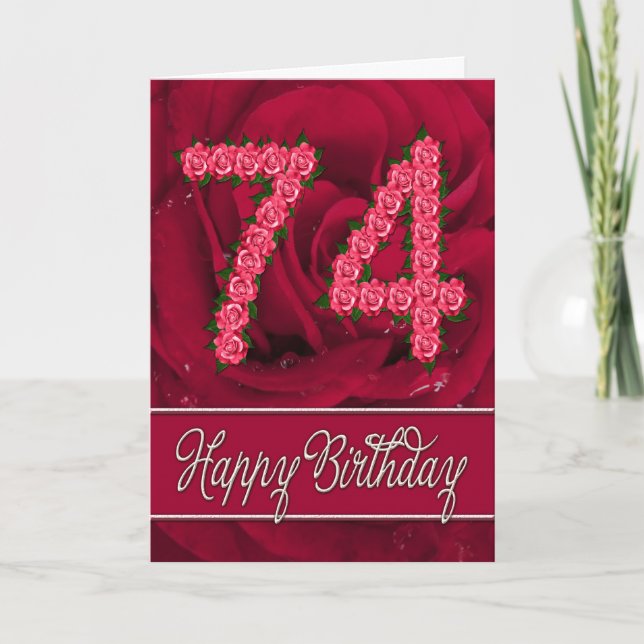 74th birthday card with roses and leaves (Front)