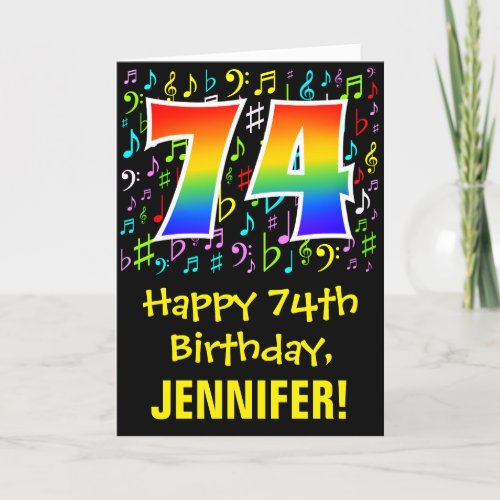 74th Birthday Colorful Music Symbols  Rainbow 74 Card