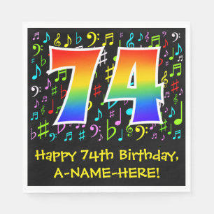 74th Birthday - Colorful Music Symbols, Rainbow 74 Napkins