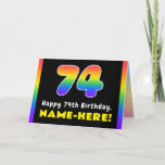 [ Thumbnail: 74th Birthday: Colorful Rainbow # 74, Custom Name Card ]